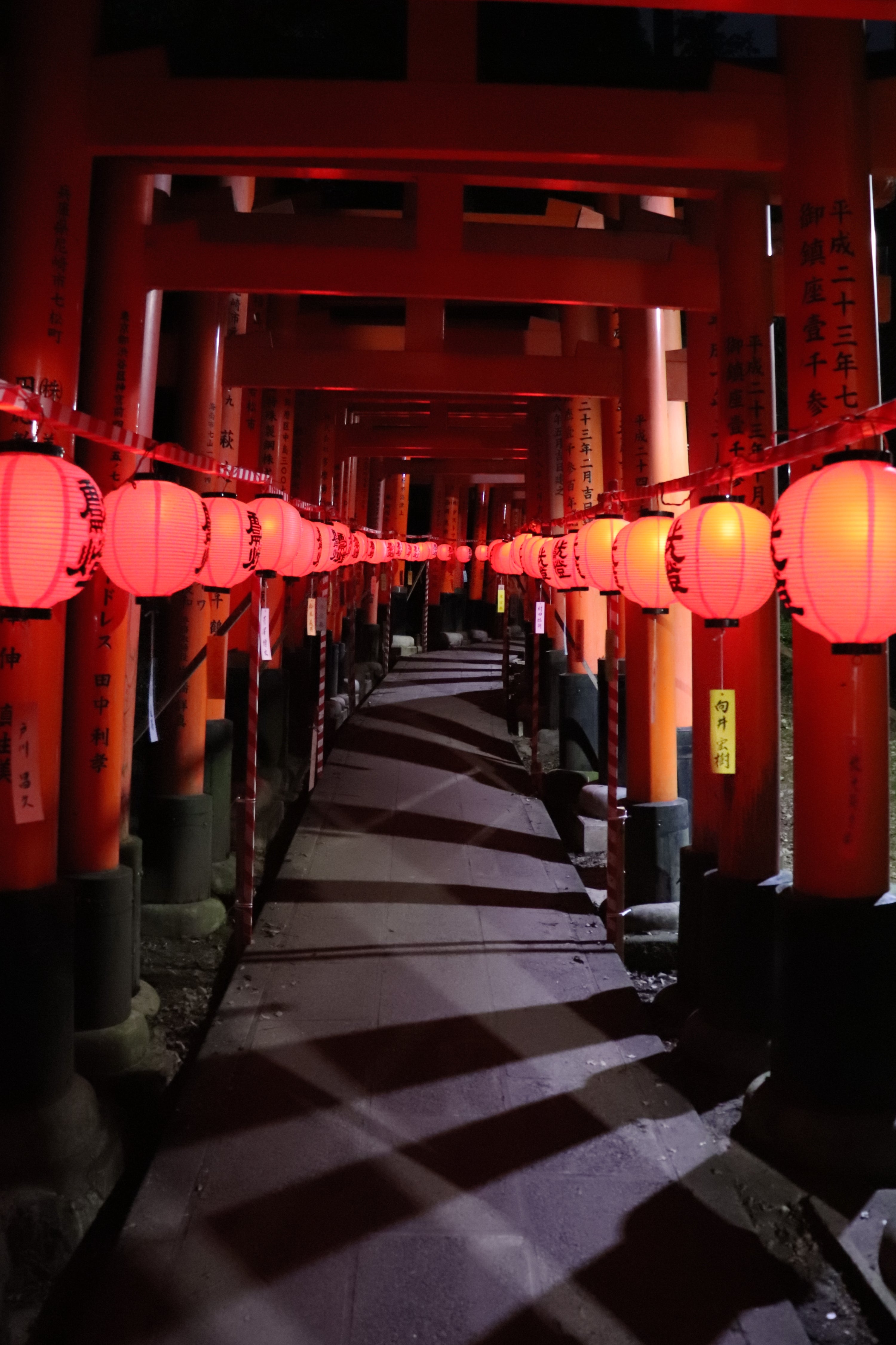 闇夜の千本鳥居は怪しく輝く